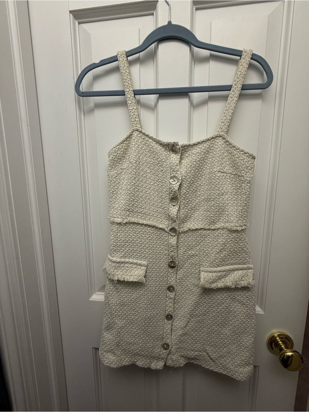 Zara Cream Textured Button-Front Mini Dress